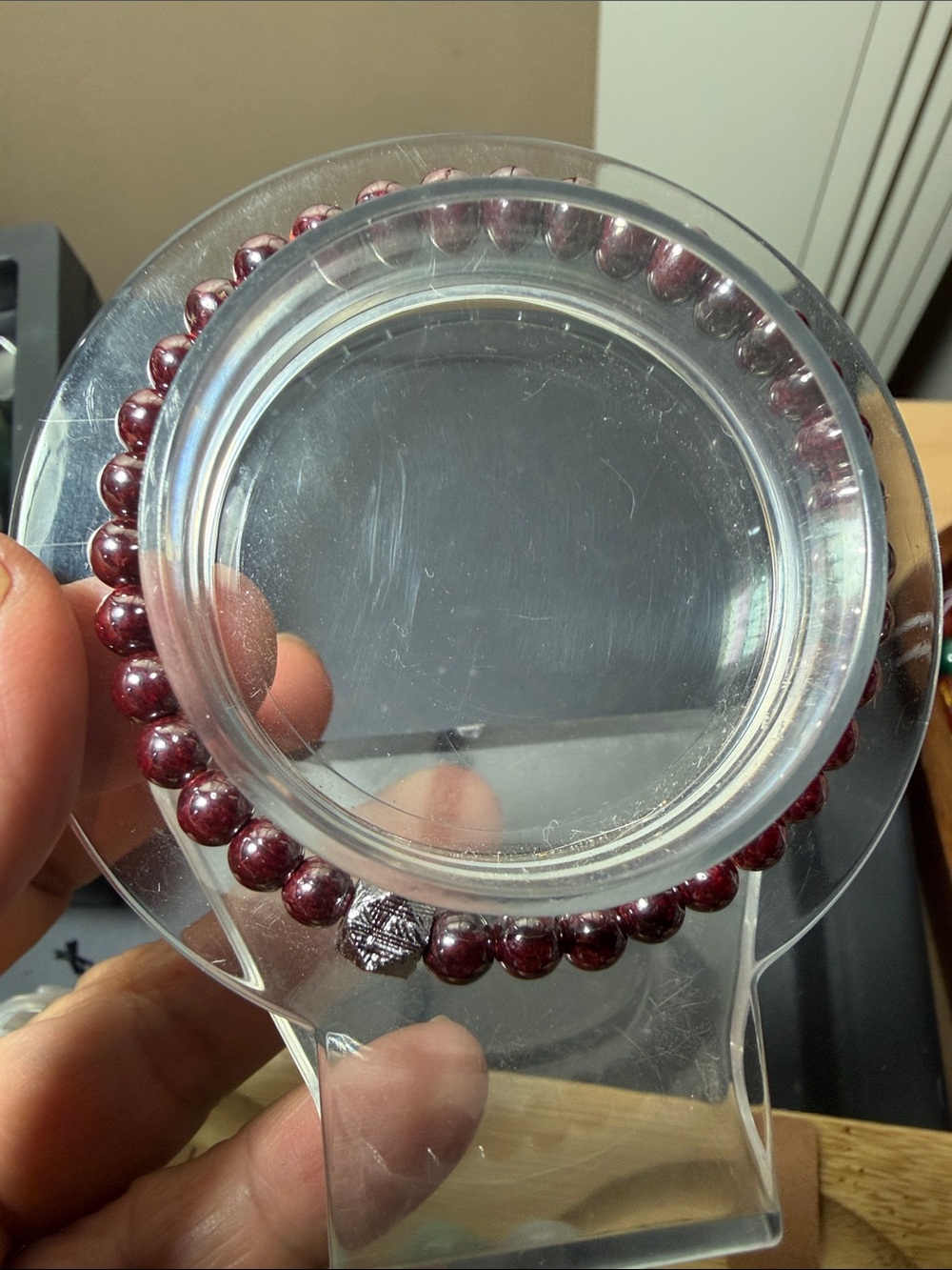 99% Cinnabar bead bracelet with meteorite healing iron charm 6in